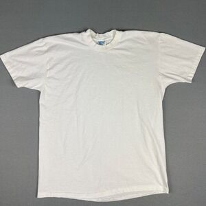 VTG Blank Plain White T Shirt Fits L Sunbelt Short Sleeve 80s Single Stitch USA